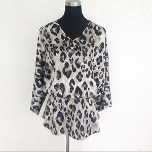 Chico’s Satin V Neck Leopard Drop Waist Tunic Oversized Chico’s 0 Women’s small